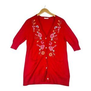 Johnny Was Button Floral‎ Embroidered Button Down Cardigan sz Small Red